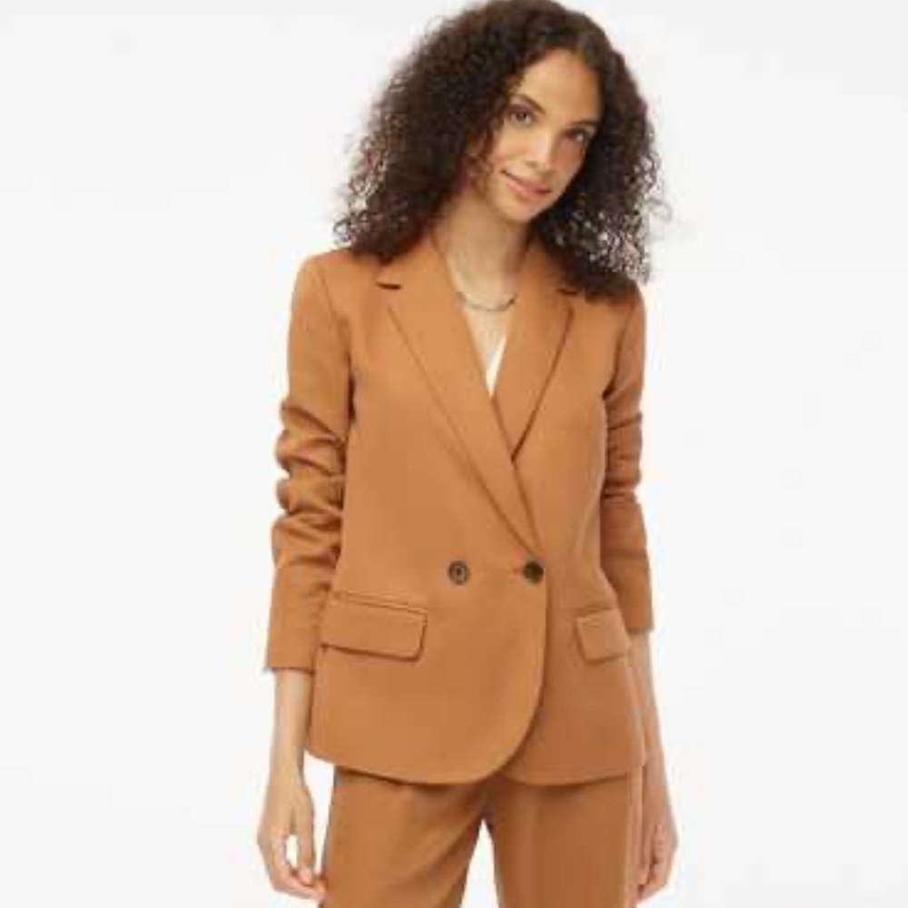 J.Crew Factory Drapey Twill Double-Breasted Blazer – Size 16 | Tan - Picture 1 of 12